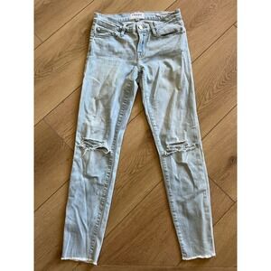 FRAME Denim Skinny de Jeanne Crop Jeans Size 25 Light Wash Distressed Frayed Hem